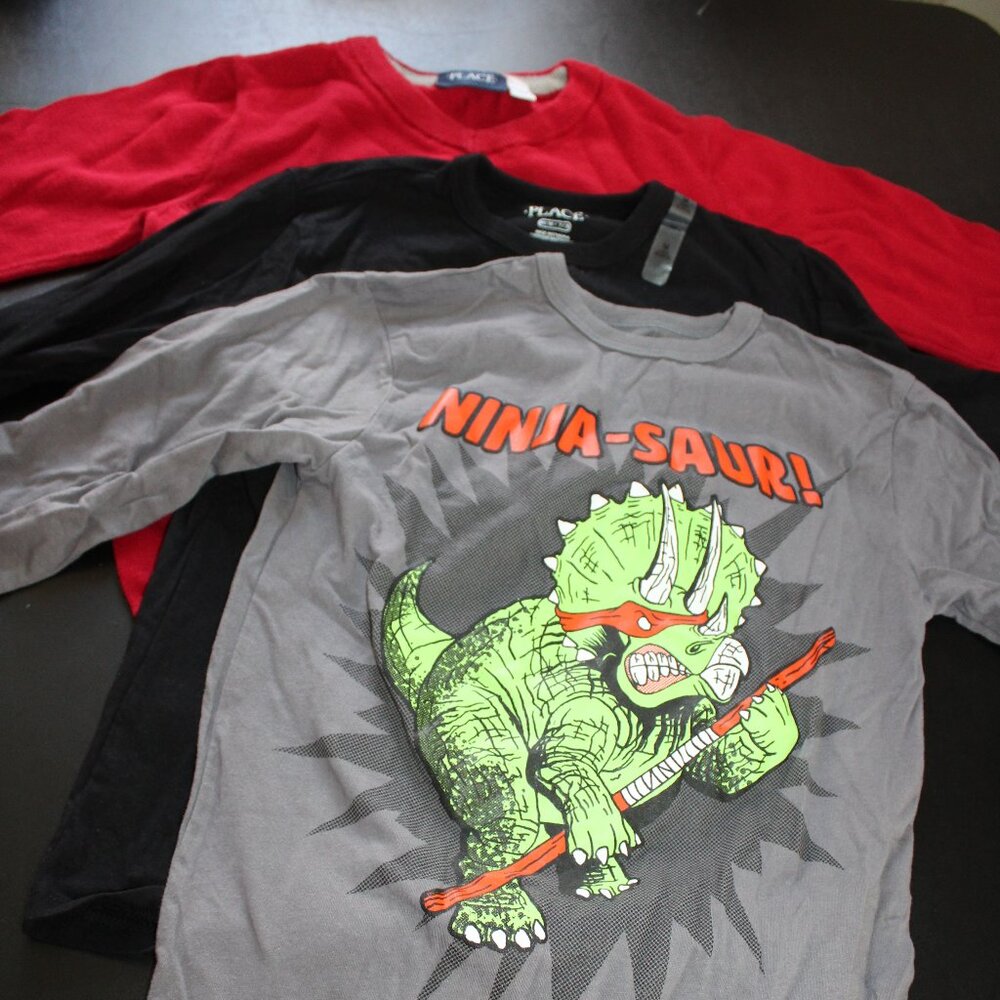 3 Boys M 7/8 Long Sleeve Tops - 1 Sweater / 2 T-Shirts - The Children's Place
